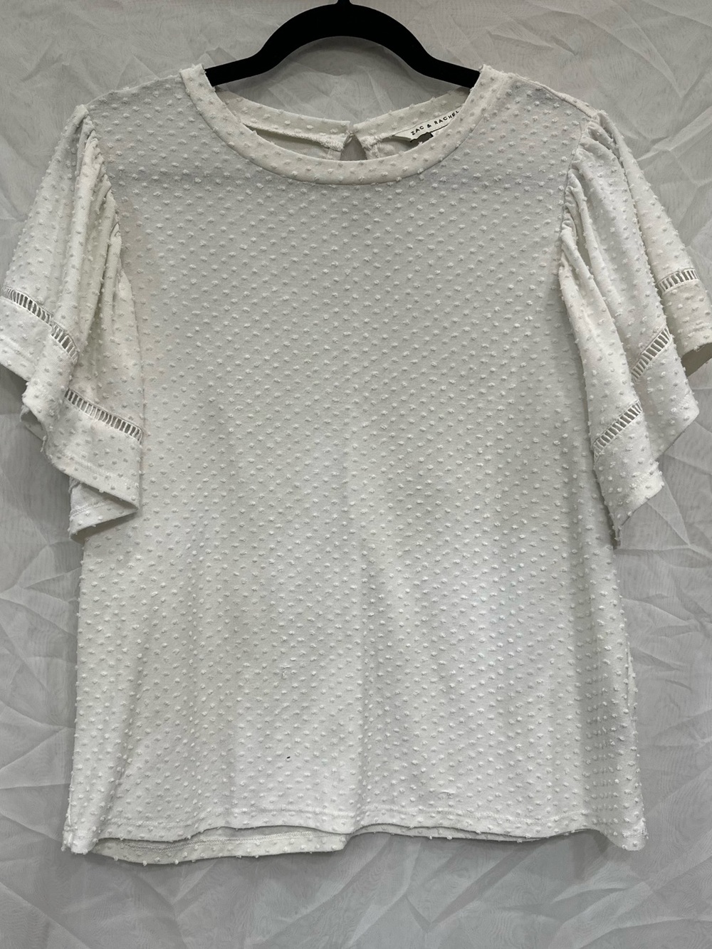 Zac & Rachel Brand White Dot Ruffle Sleeve Women's Sheer Blouse - Medium